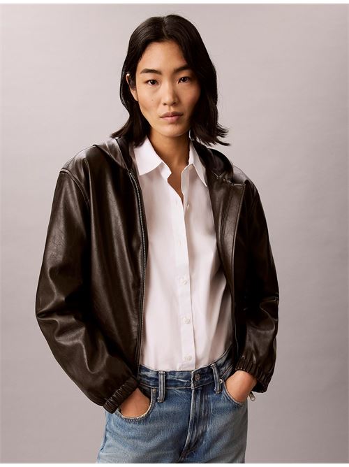 cropped hooded faux leather jack CALVIN KLEIN JEANS | LV047G516GTO2